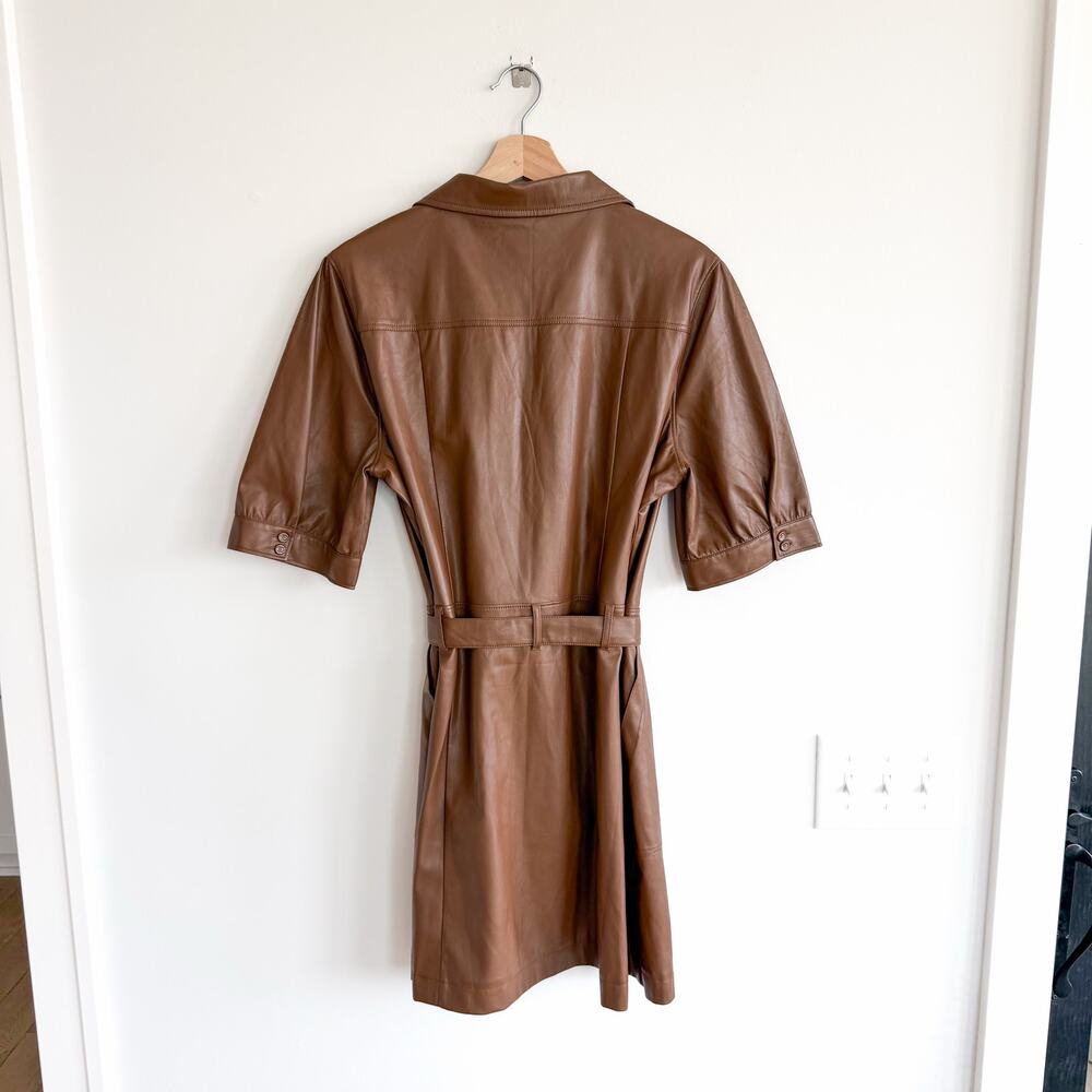 Paige Mayslie Faux Leather Button Front Belted Mini Dress Brown XL - Picture 2 of 11